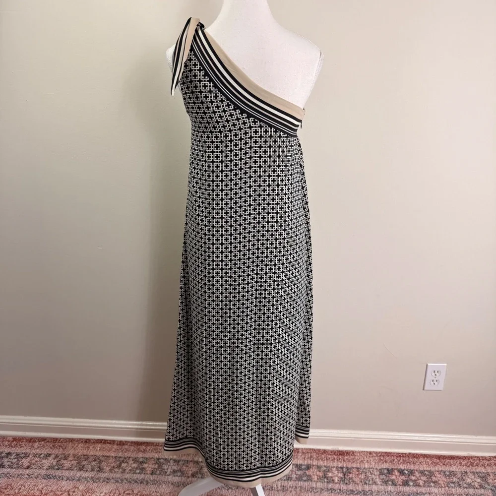 Abercrombie Fitch Geometric One Shoulder Maxi Dress Tie Detail Lined Size XSP